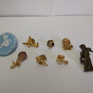 Guardian Angel Pin Lot 7 Gold Tone Lapel Collar Variety Religion Faith Gift
